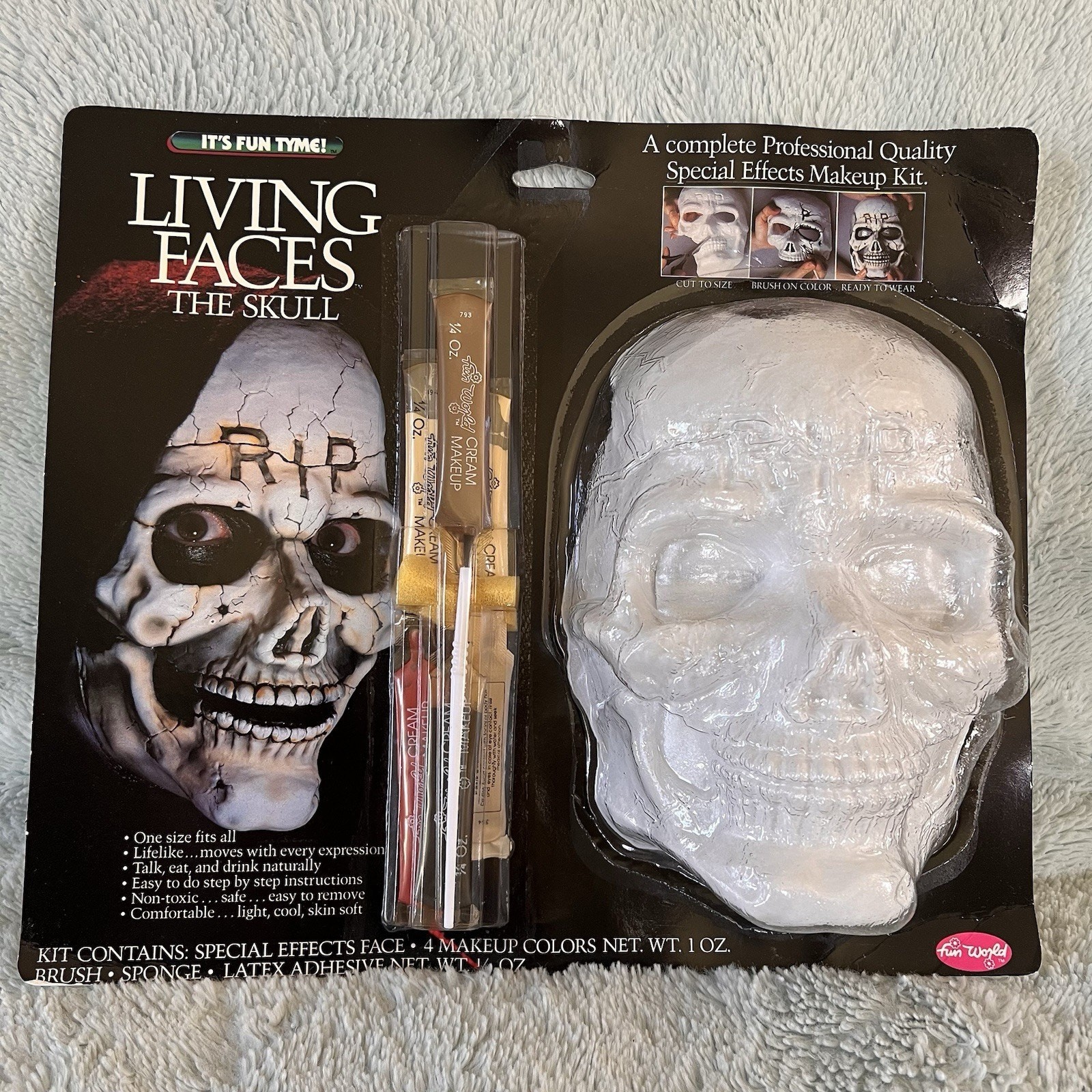 Fun Tyme World Vintage 1989 Halloween Living Faces The Skull Makeup Kit Mask RIP