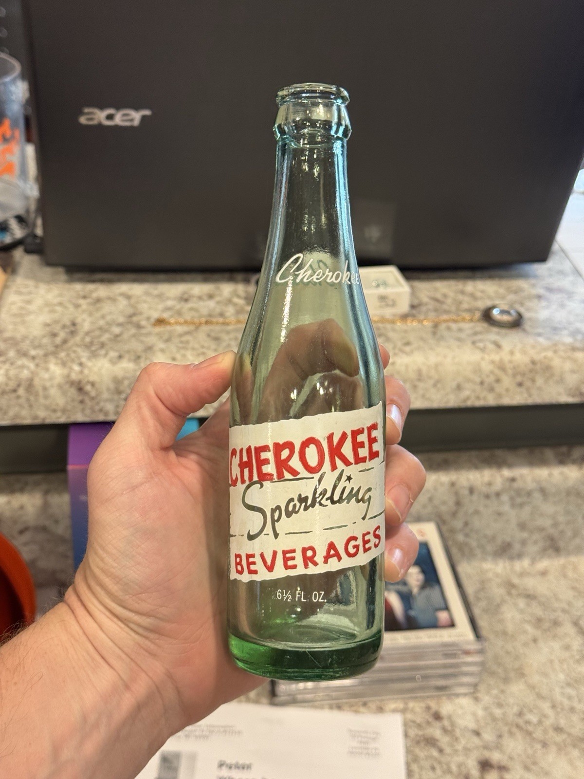 1940s Cherokee Beverages Knoxville Tennessee 6 1/2 oz. Aqua Green Bottle