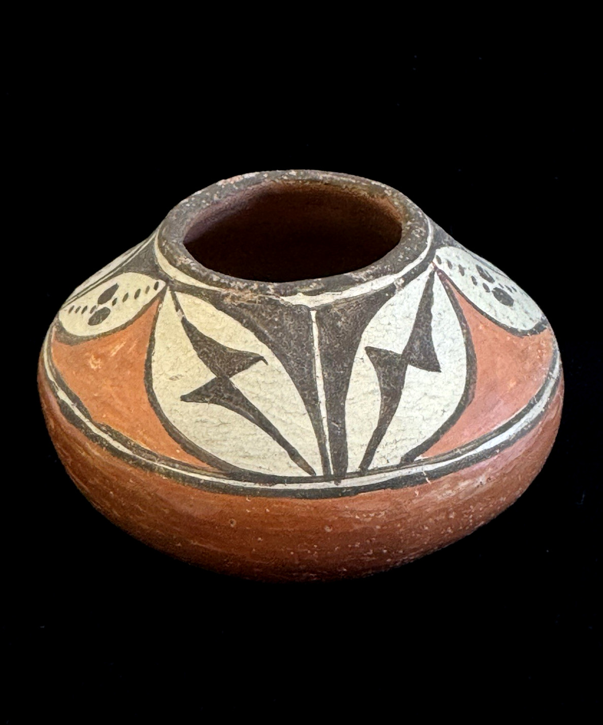 Antique Zia Pueblo Pottery Jar Weather Pattern Early 20th C Native American Art