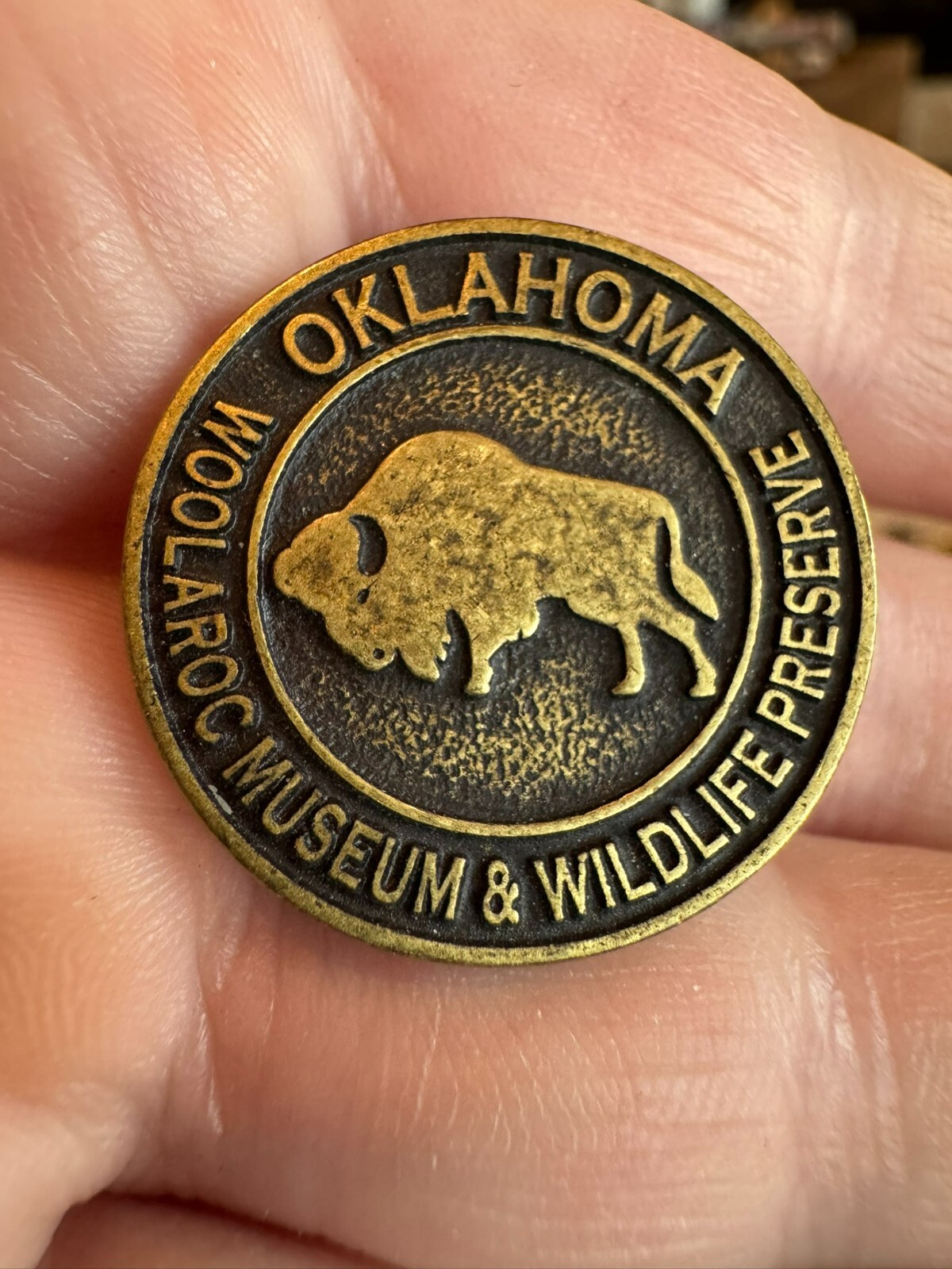 Oklahoma Woolaroc Museum and Wildlife Preserve Lapel Pin Buffalo Rare Vintage