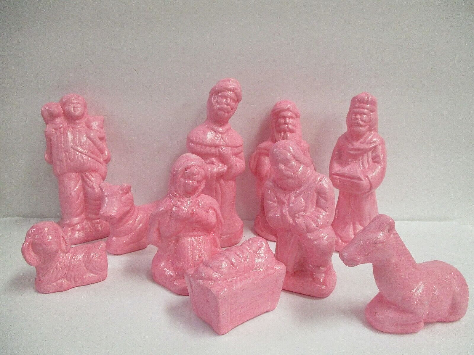 Cottage Chic Pink Shimmer Ceramic 10 Piece Nativity Set ~ Shepherd is 5.5