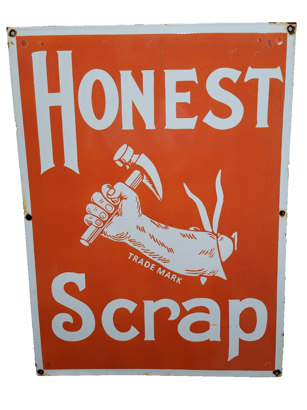 VINTAGE HONEST SCRAP PORCELAIN SIGN OLD 36