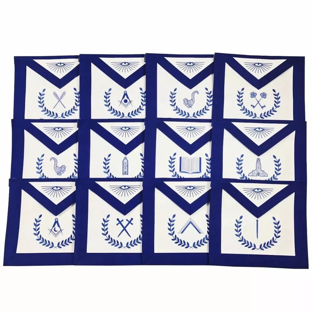 Officers Blue Lodge Officer Apron Set - Royal Blue Ribbon Machine Embroidery (Se