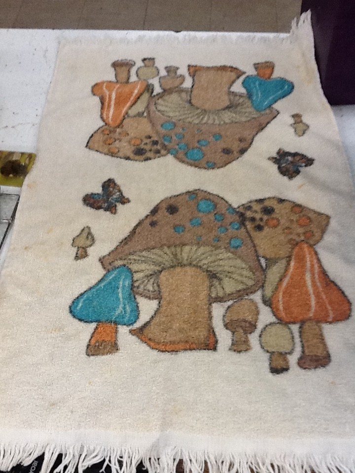 Vintage 1970s Mushroom Kitchen Dish Towel Retro Bright Colorful Fringe 24\
