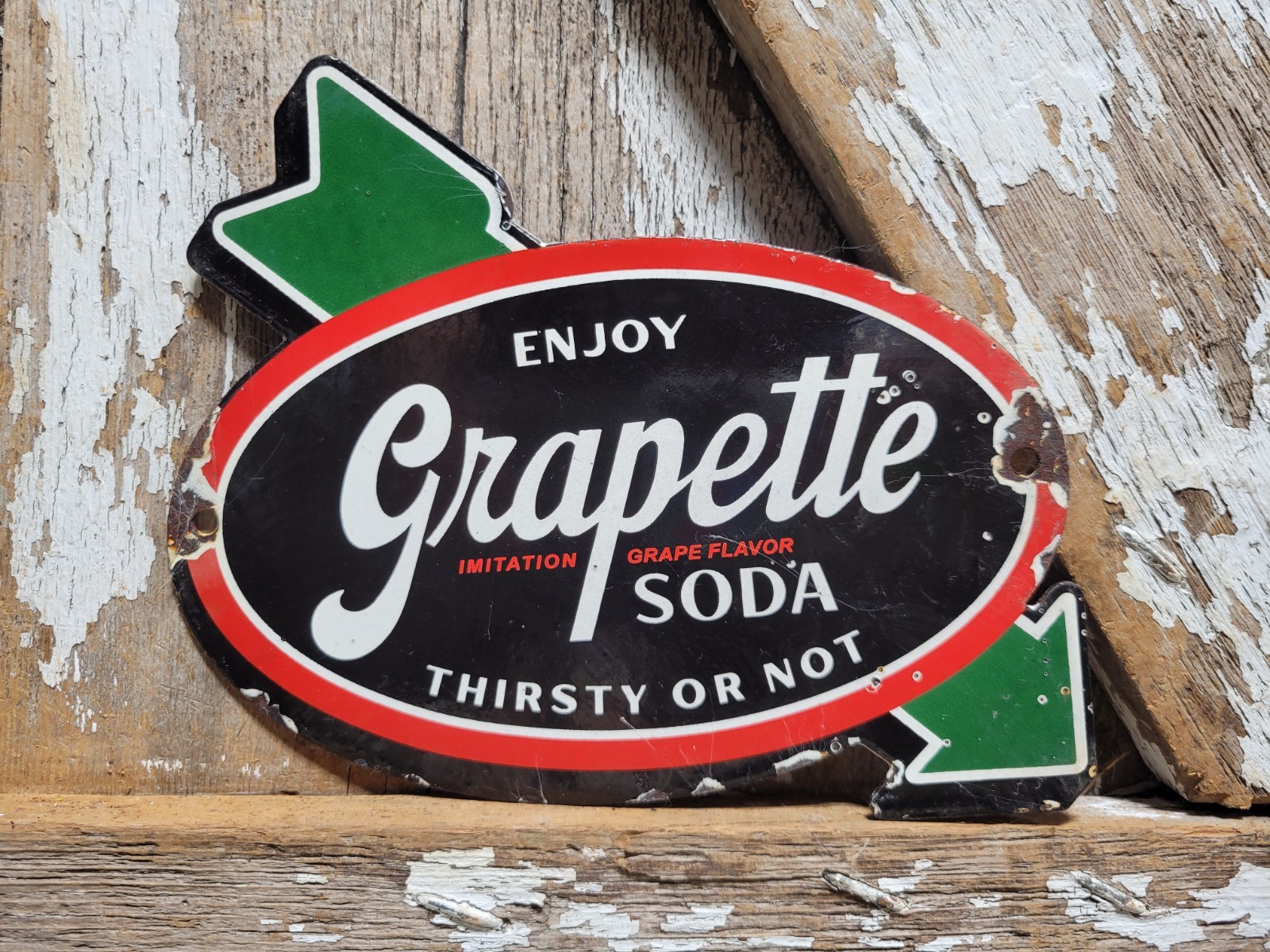 VINTAGE GRAPETTE PORCELAIN SIGN OLD US SODA BEVERAGE COLA POP RESTAURANT DRINK