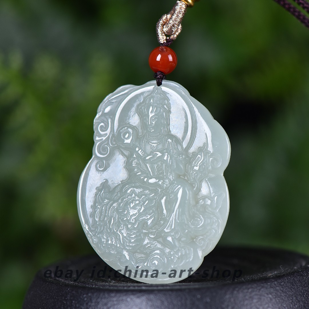 Natural Hetian White Jade Carved Buddhism Dragon‑Riding Guanyin Pendant G262