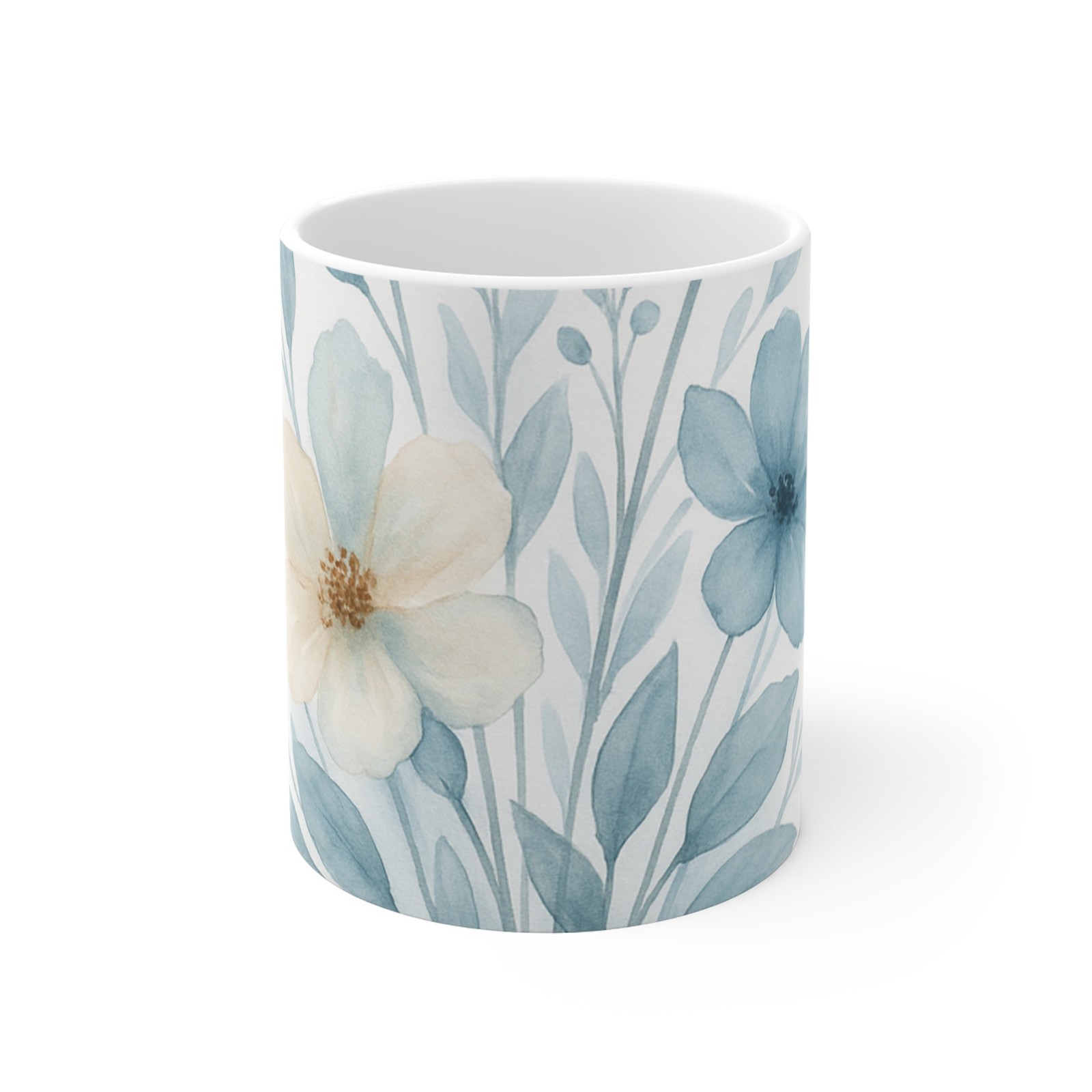 Grandma Gift Mug, Patina Blue Wildflowers Tea Cup