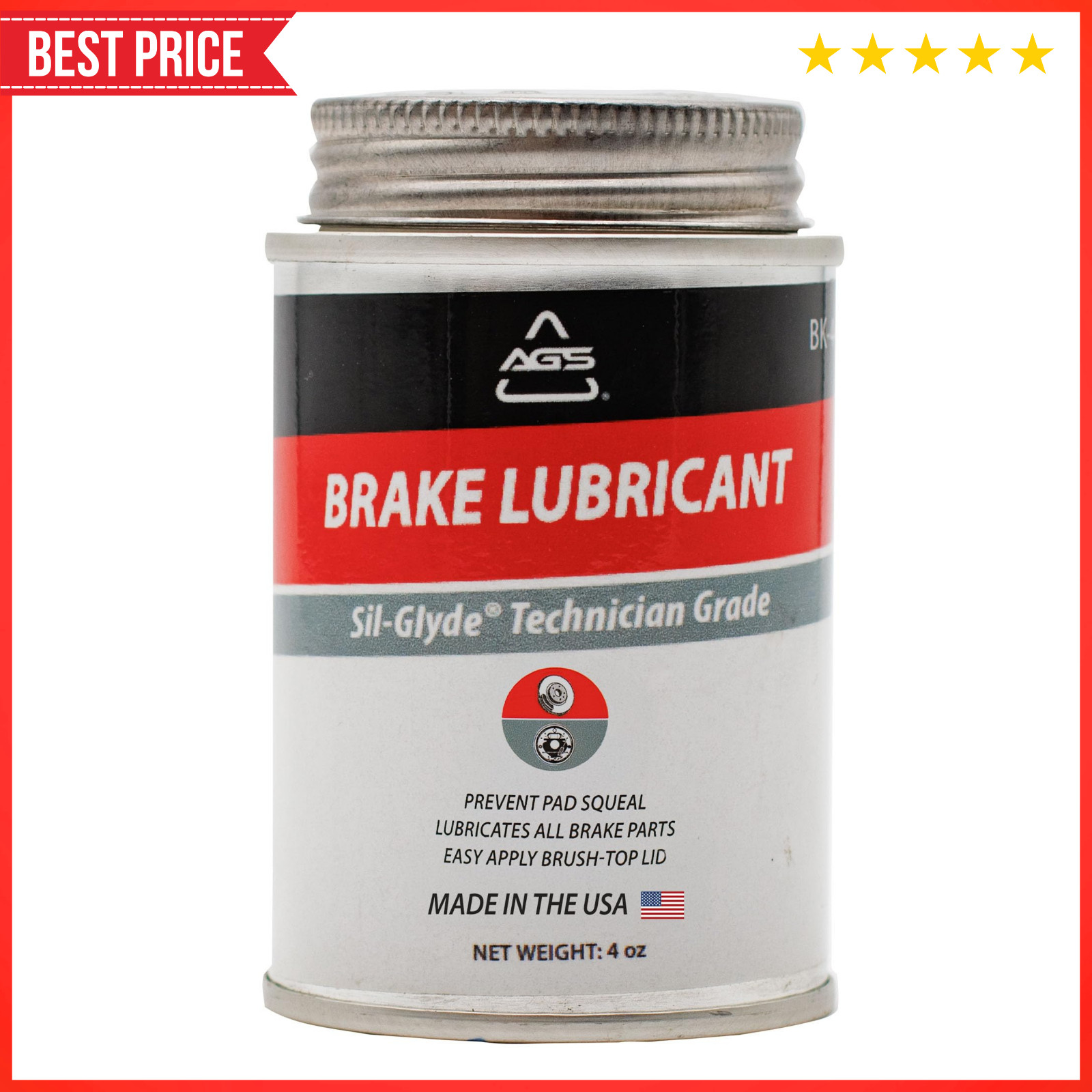 AGS Automotive Solutions 4oz Brush Top SIL-Glyde Silicone Brake Grease - 