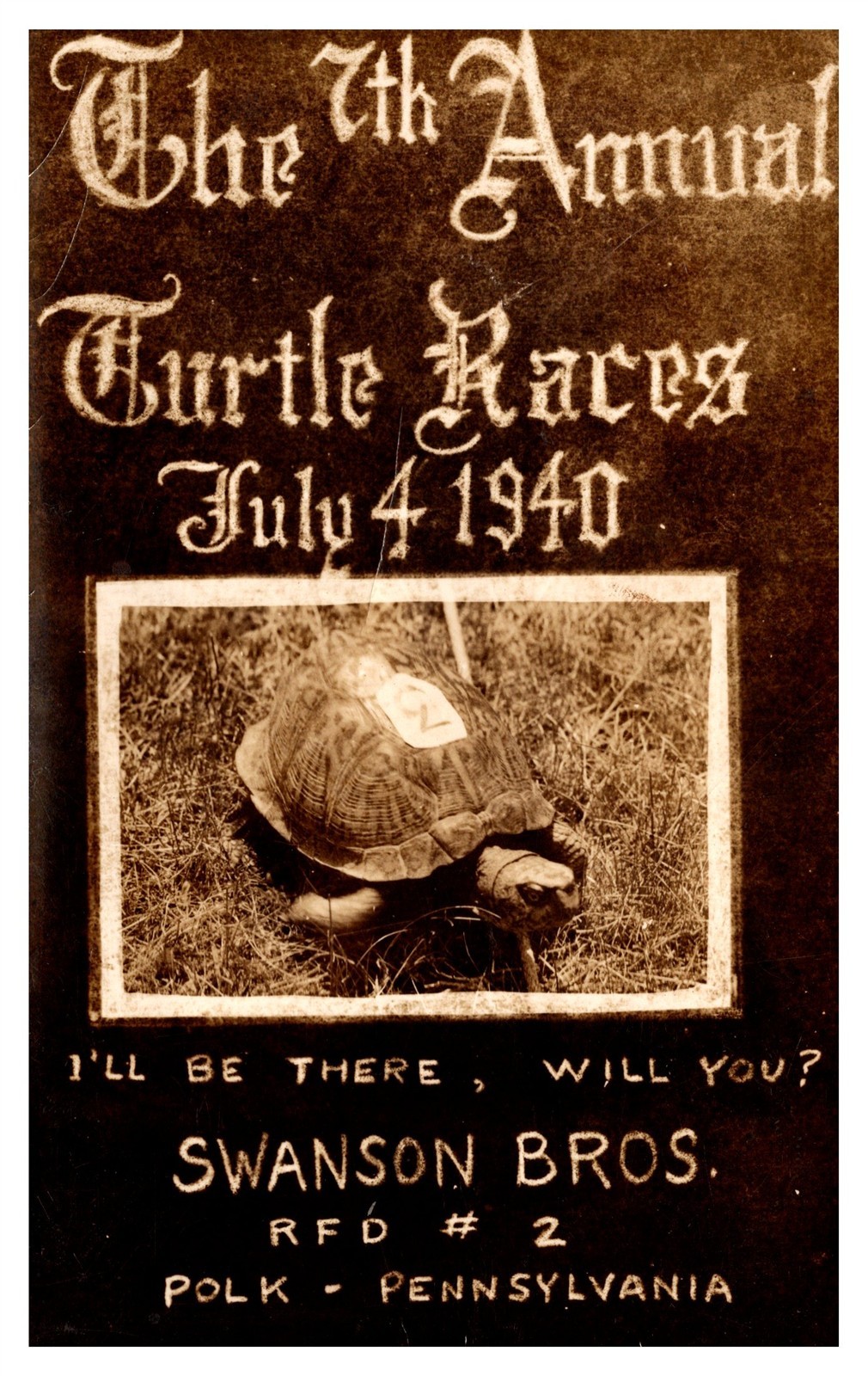 RPPC 7th Annual Turtle Races 1940 Polk PA Swanson Bros Sponsor Postcard AH9