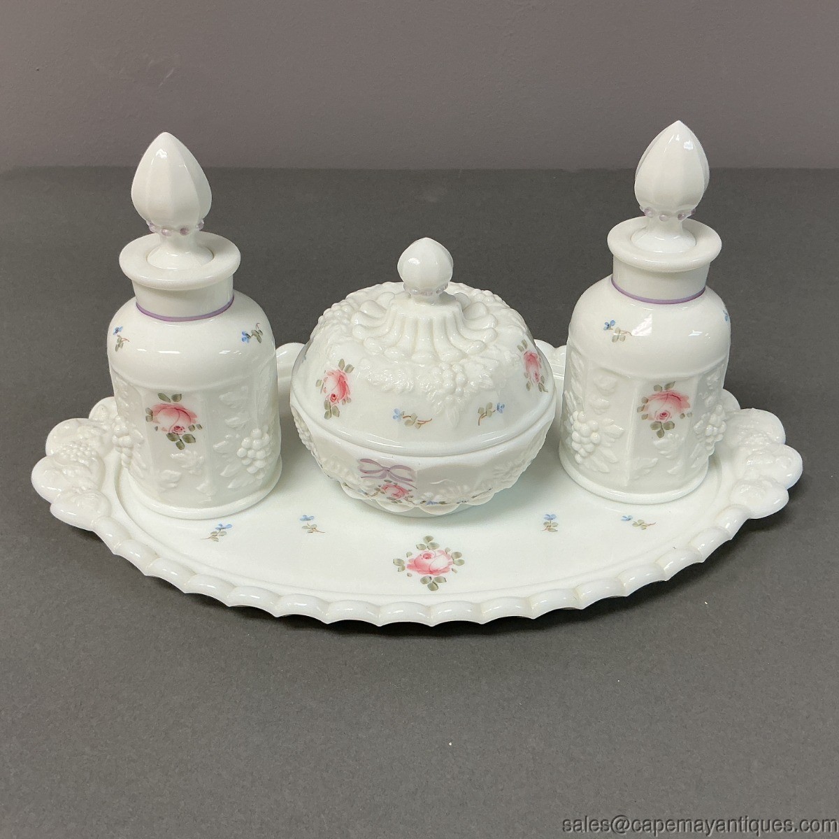 Milk Glass Vanity Set Roses and Bows Westmoreland Tray Perfumes Power Box Milk Glass Vanity Set Roses and Bows Westmoreland Tray Perfumes Power Box