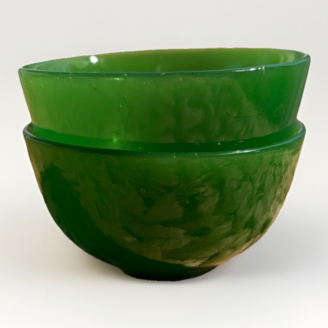 Antique Jade Green Tea Cups Handblown Artisan Glass Set of 2