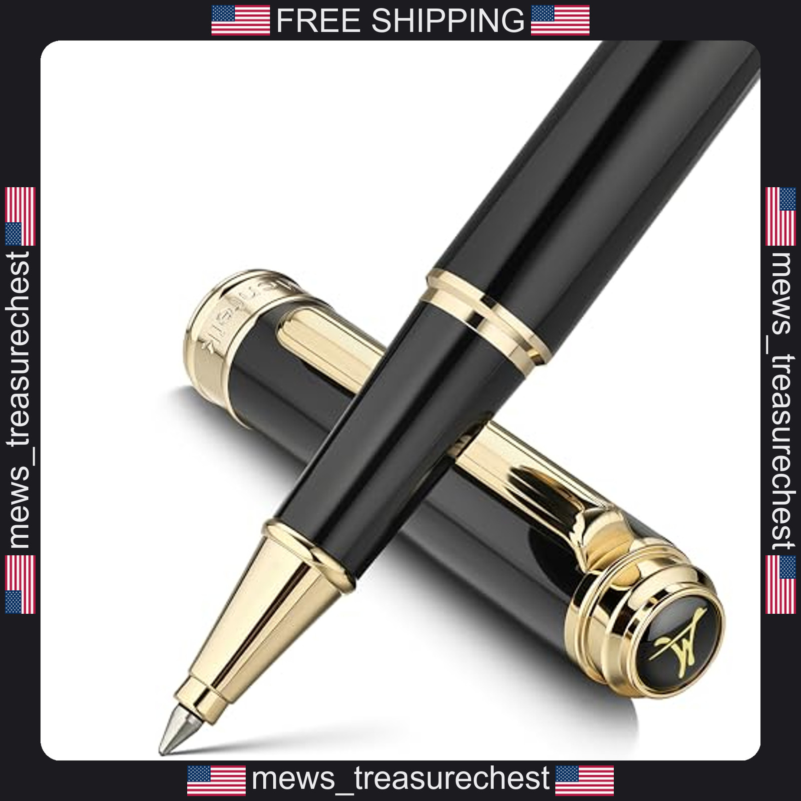 Luxury Brass Pen with Black Lacquer Finish and 24K Gold Plating