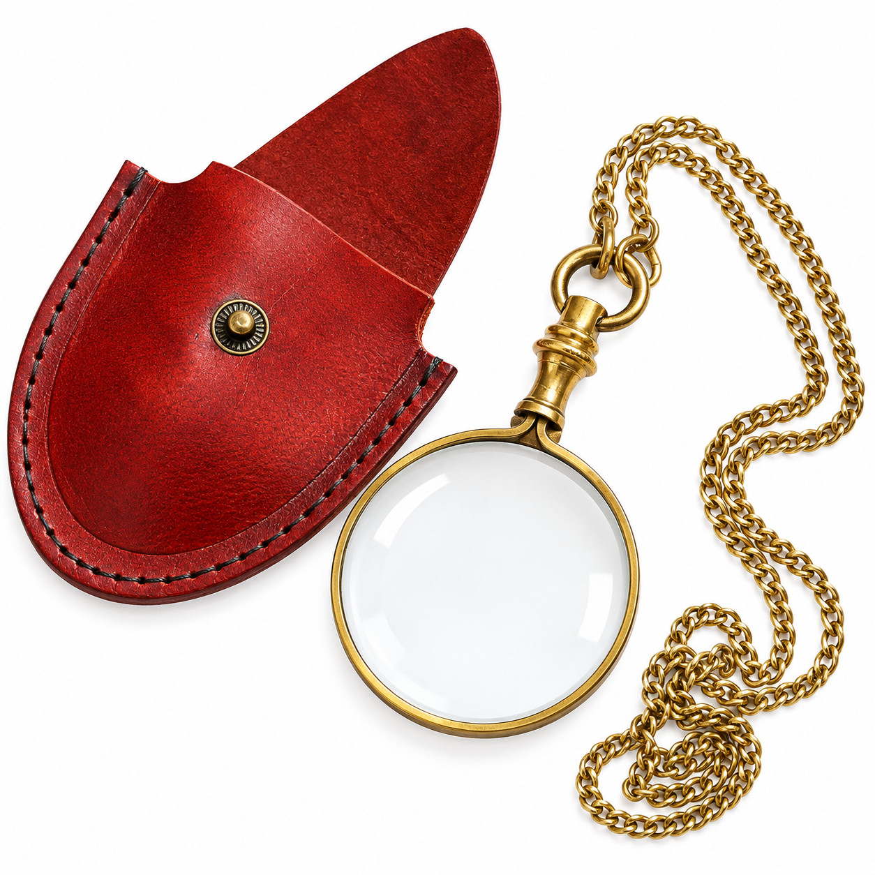 Vintage Brass Magnifier Glass Antique Style Handheld Reading Lens Leather Case