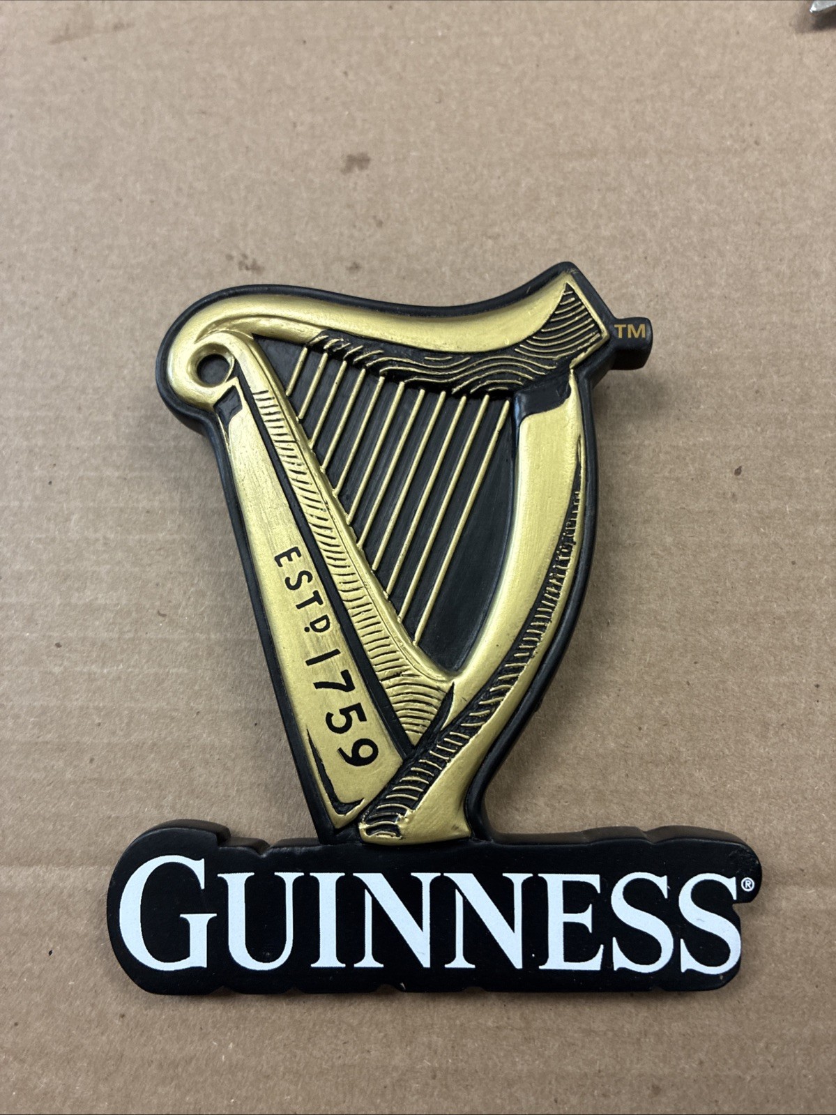 Guiness Rubber Molded PVC Badges Mounted Onto Draft Beer Handles. 1759 LOGO NEW