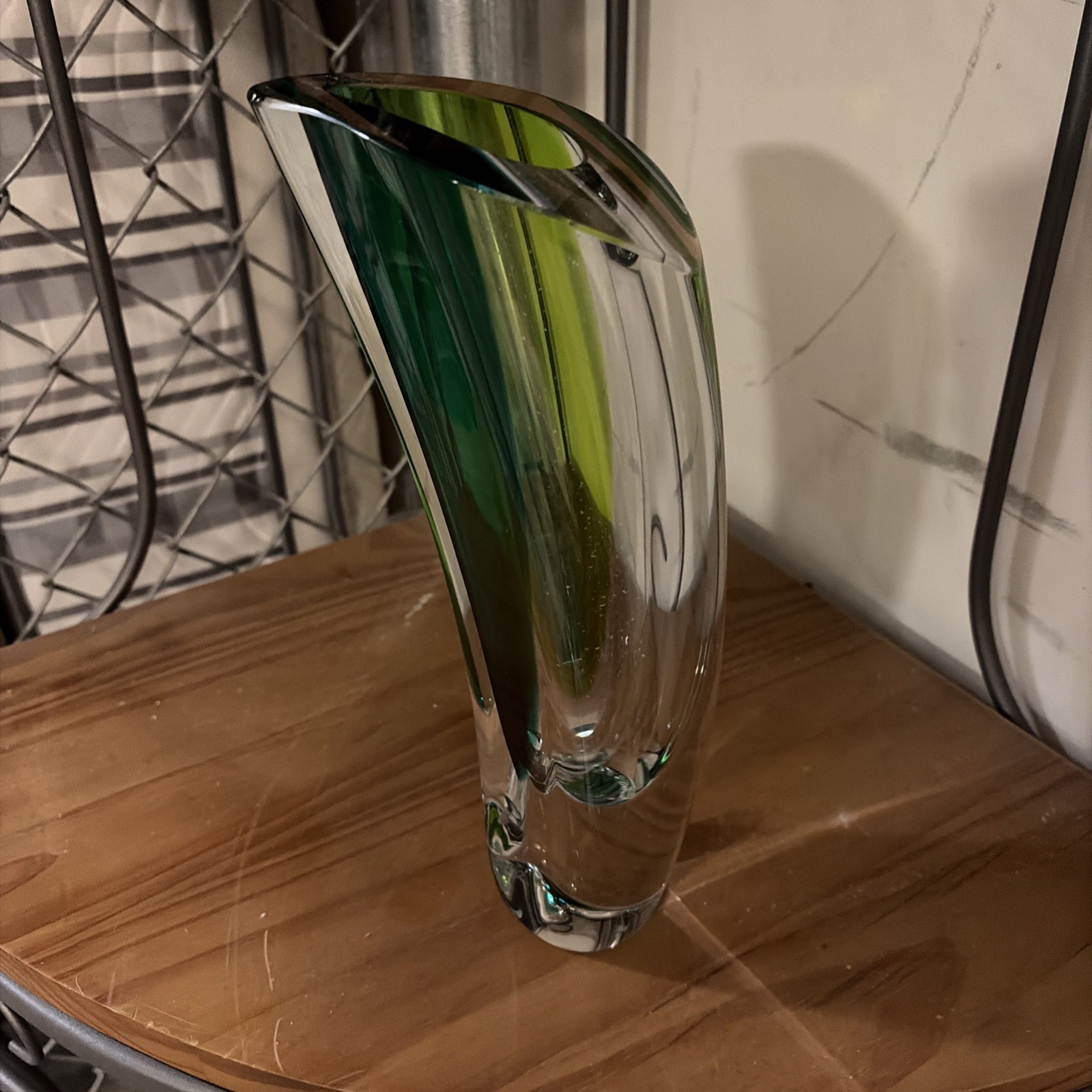 Kosta Boda Mirage Forest Green/Blue Mouth-Blown Vase Large Excellent Condition 