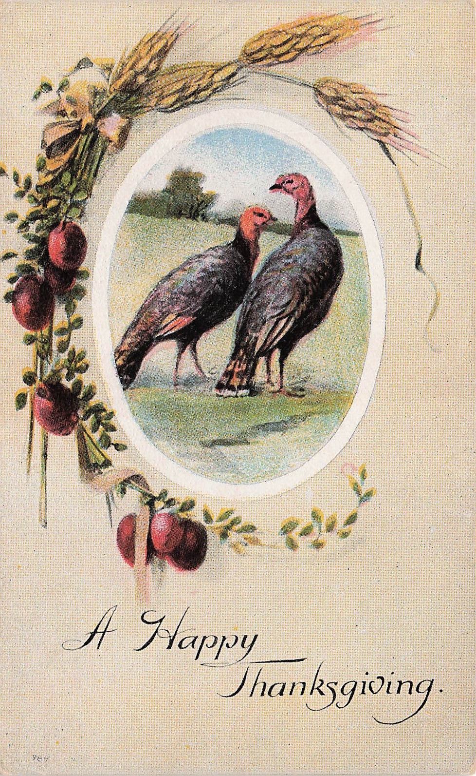 Antique Thanksgiving Card Turkey Farm Scene Rural Country Side Vtg Postcard 10A