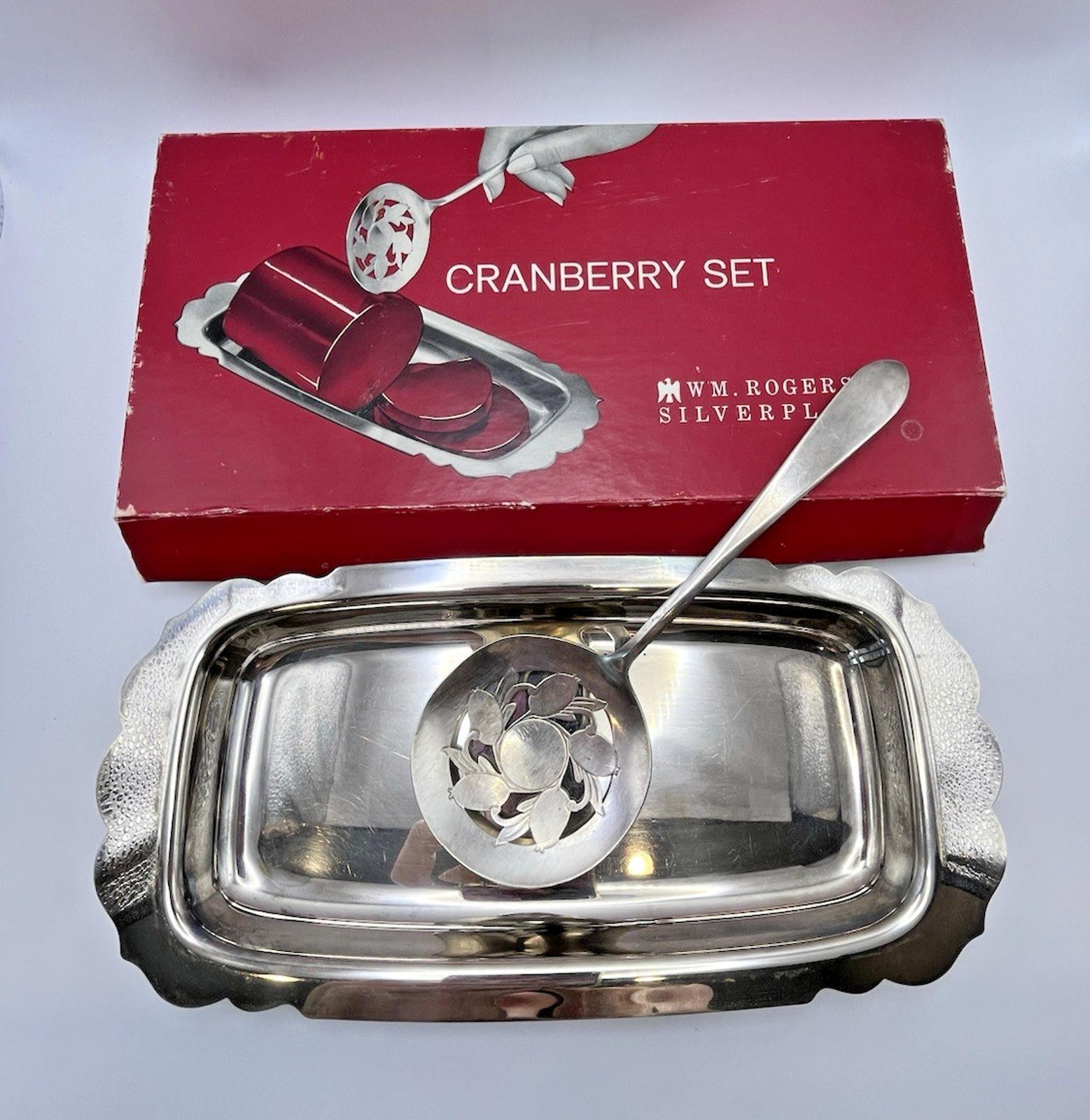 WM. Rogers Silverplate Ocean Spray VTG Cranberry Set Spoon & Plate Original Box