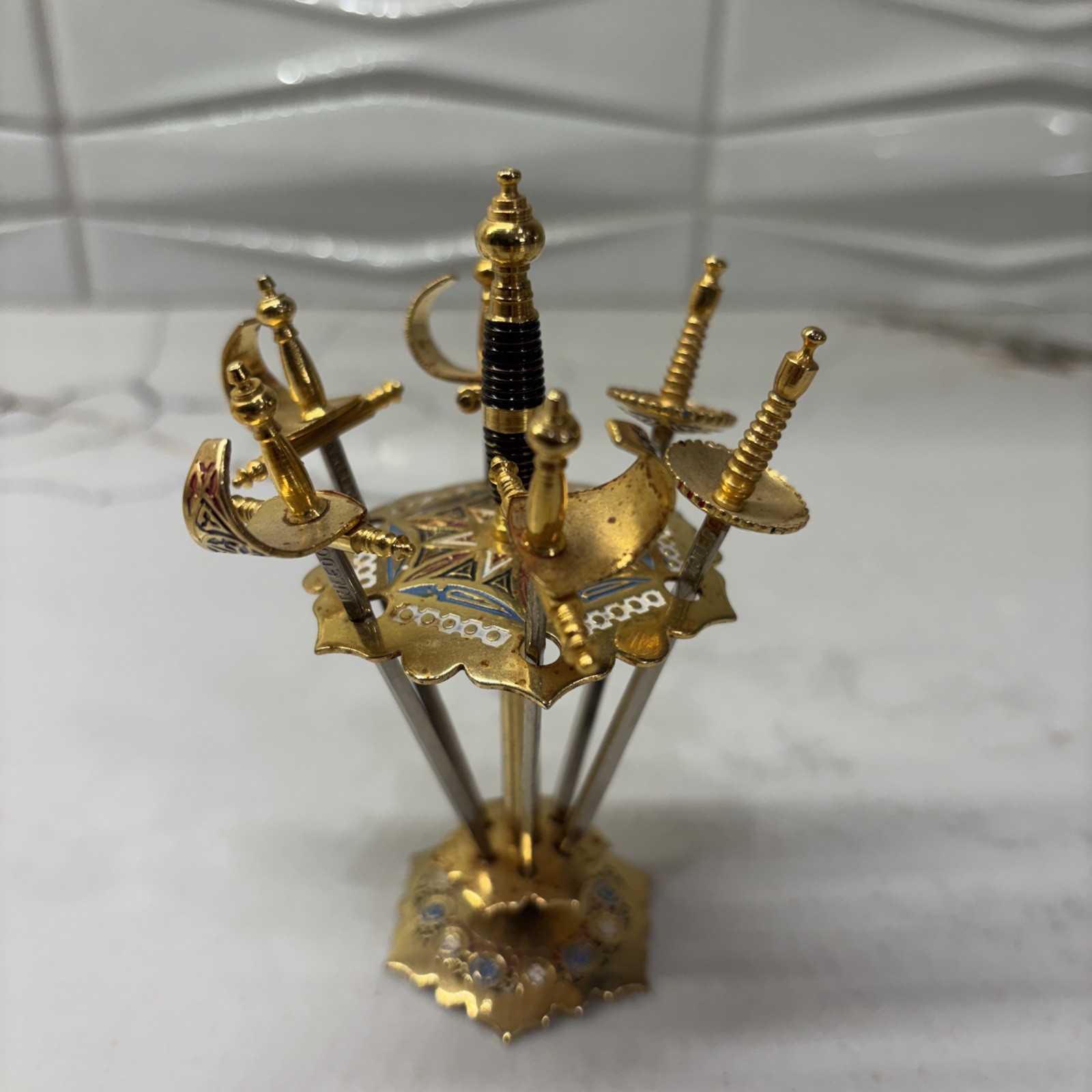 Vintage 6 Mini Swords Cocktail Appetizer Picks Skewers TOLEDO SPAIN Barware
