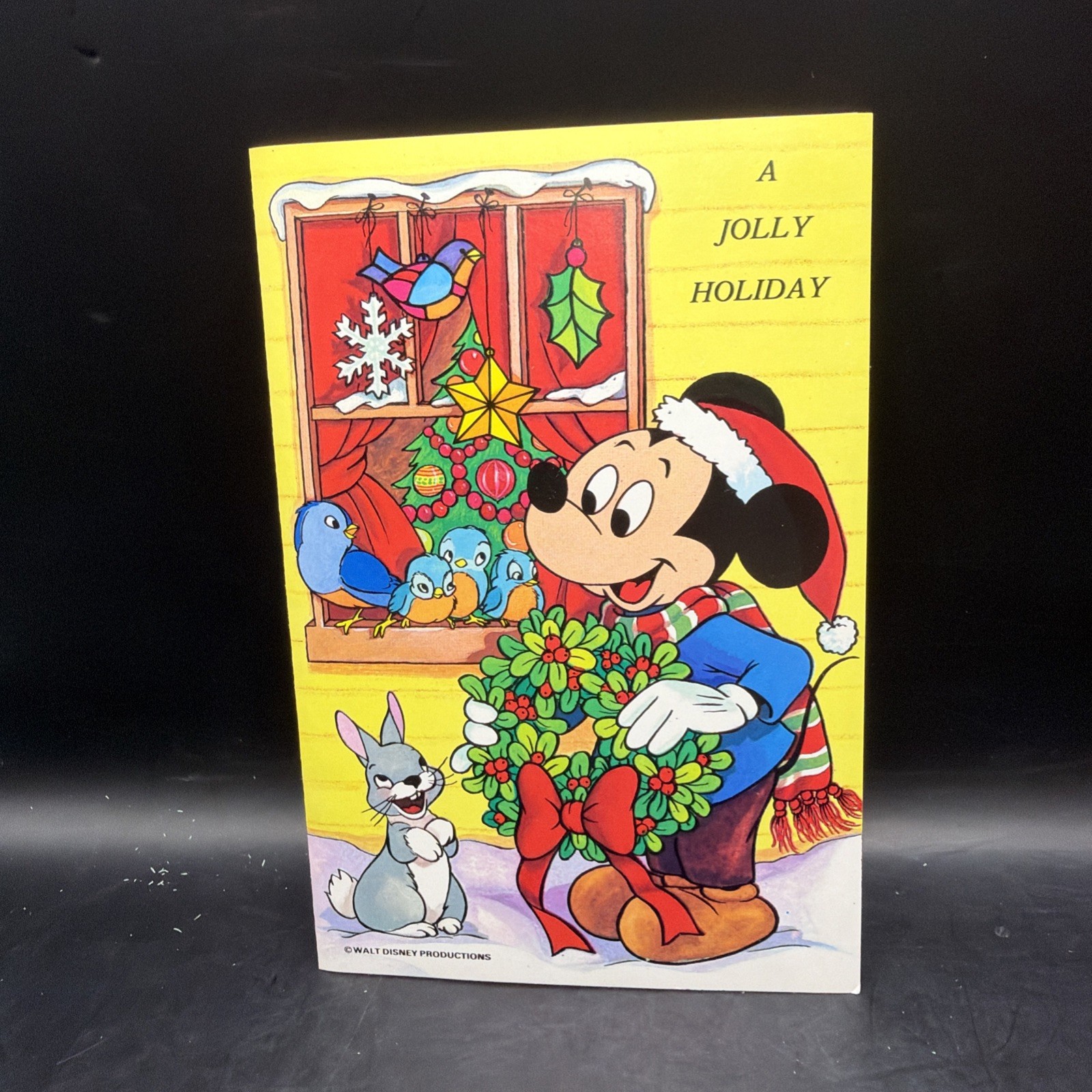 Unused Christmas Mickey Mouse Thumper Disney Wreath Vtg Greeting Card 1960s