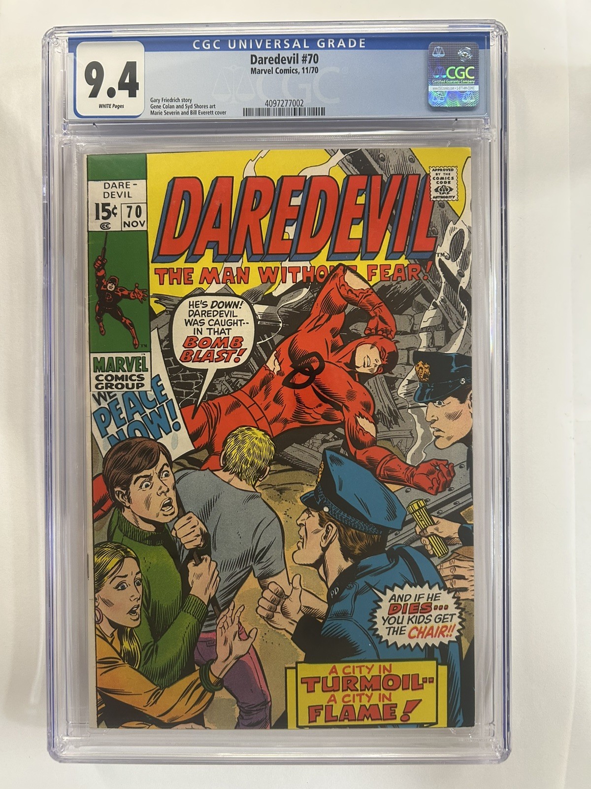 DAREDEVIL #70 CGC 9.4 WHITE PAGES 1970 4097277002 ONLY 36 COPIES GRADED HIGHER 