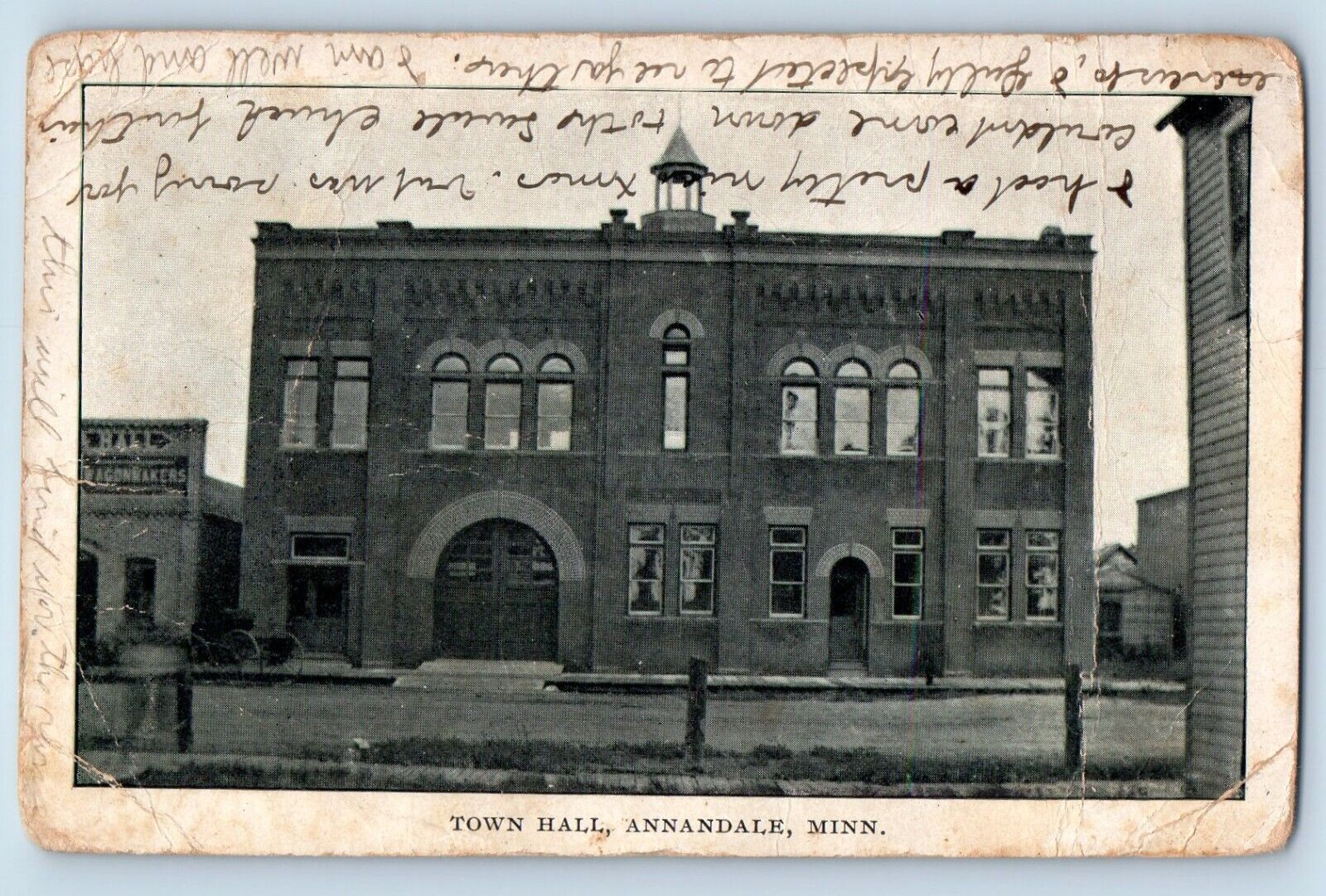 Annandale Minnesota Postcard Town Hall Exterior Building c1910 Vintage Antique