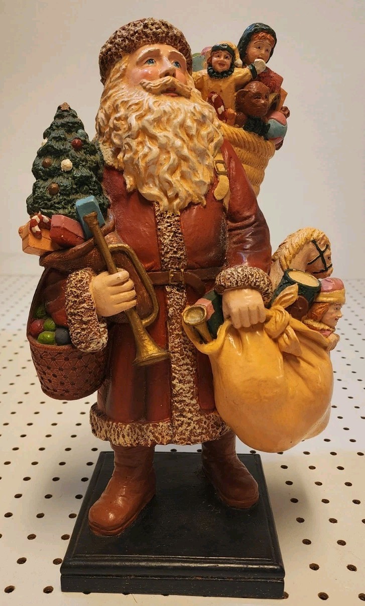 Vintage Silvestri Santa Claus Figurine Heavy Resin Christmas Toy Sack Horn 14\