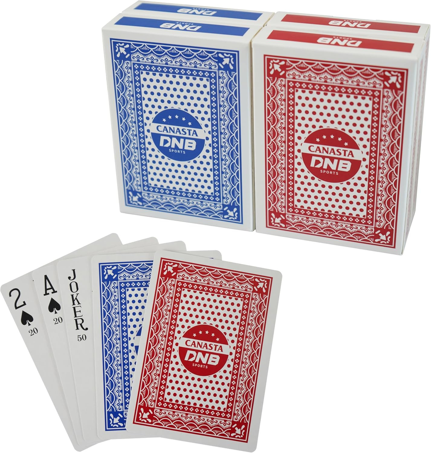 DNB 4 Deck Canasta Cards - 2 Decks Blue and 2 Decks Red Playing Cards with Point