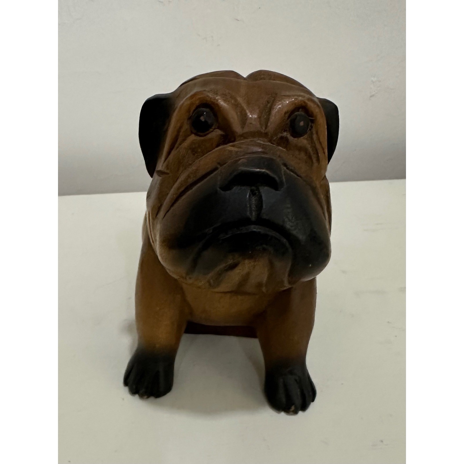 Vintage Hand Carved Wood English Bulldog Figurine Statue Rustic Dog Decor