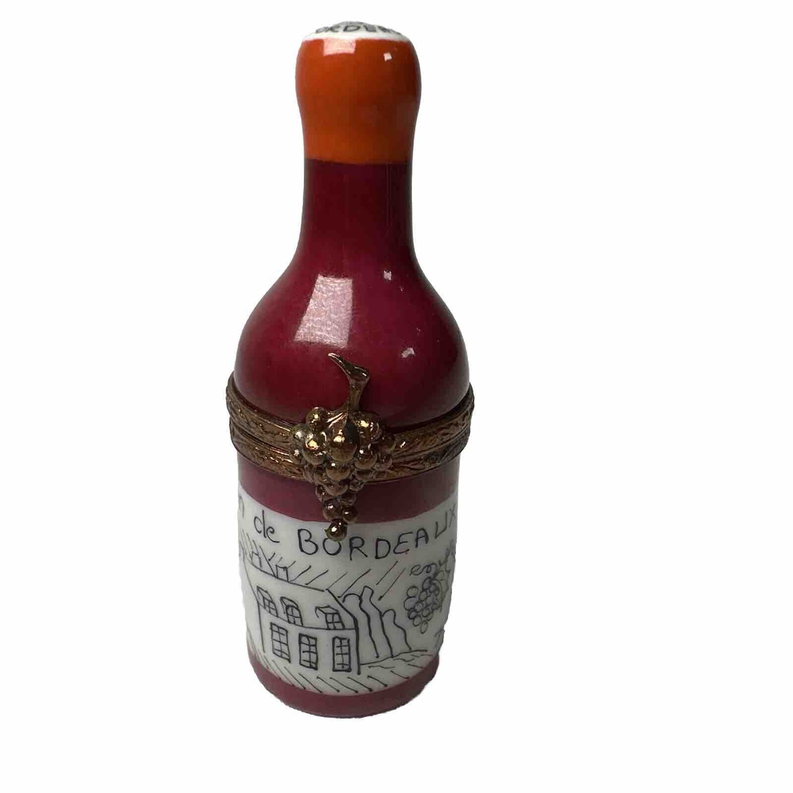 Vintage Limoges Peint Main Wine Bottle Trinket Box