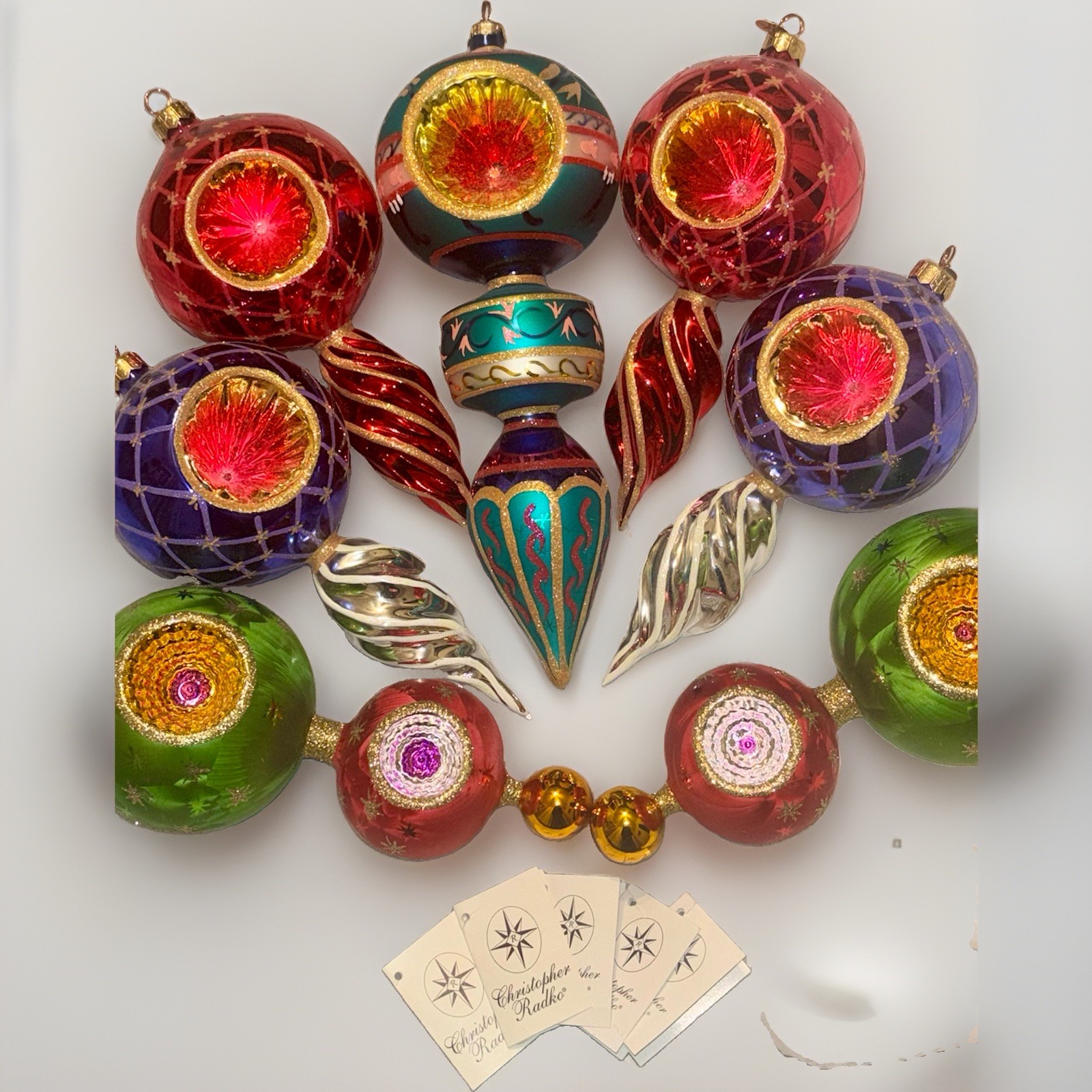 7 Christopher Radko Large Beautiful Christmas Ornaments With Tags