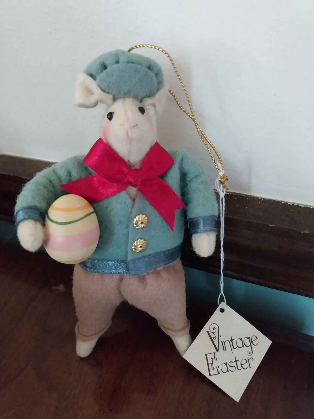 Vintage Midwest Of Cannon Falls Felt Easter Bunny &  Egg Ornament & Original Tag