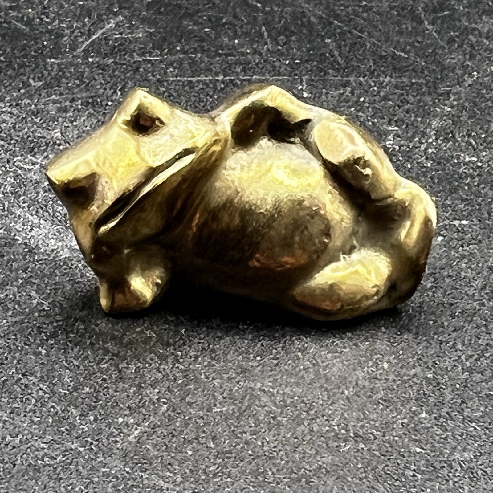 Solid Brass Fat Frog Figurine Whimsical Chubby Laying Down Relax Toad Taiwan Vtg
