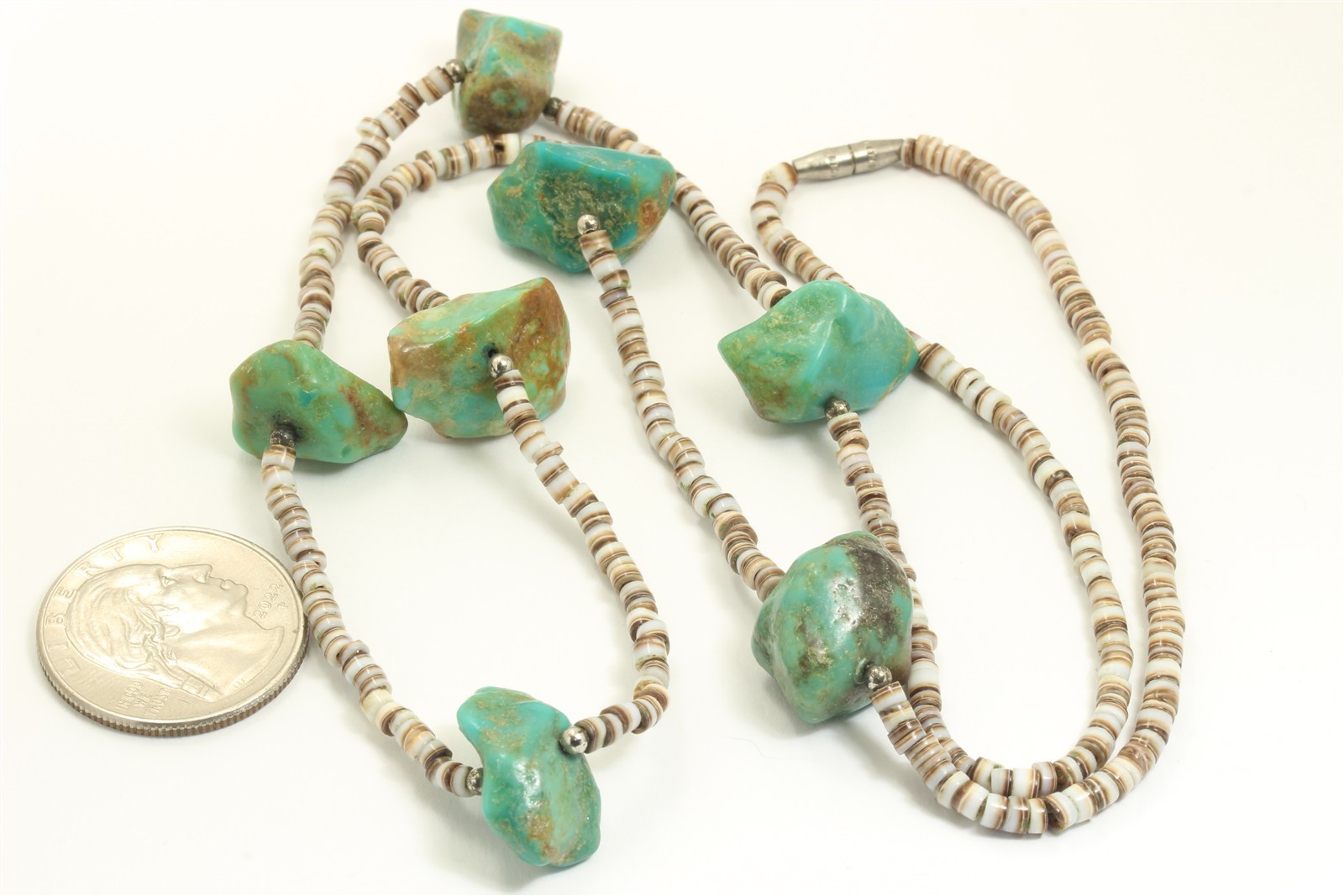 Vintage Santo Domingo Pueblo Turquoise Heishi Bead Necklace 25\