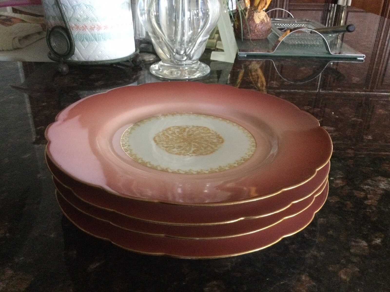 Antique c1880-1900 Handpainted Pink w/Gold CA Selzer Haviland Limoges Set of 4