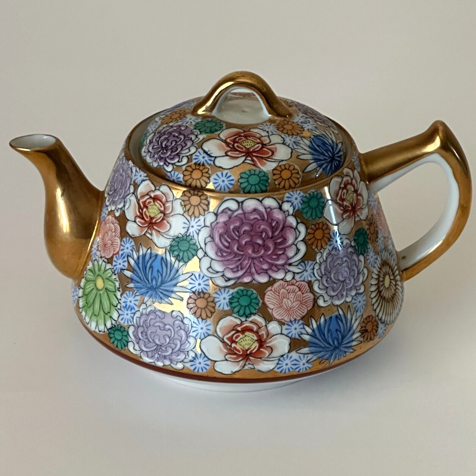Vintage Mille Fleur Japan Tea Pot Gold Floral Cherry Blossom Ghibli Porcelain