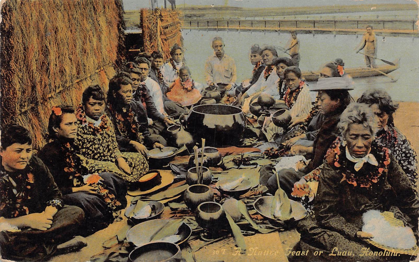 J76/ Hawaii Postcard c1910 Honolulu Native Feast Luau Dinner 285