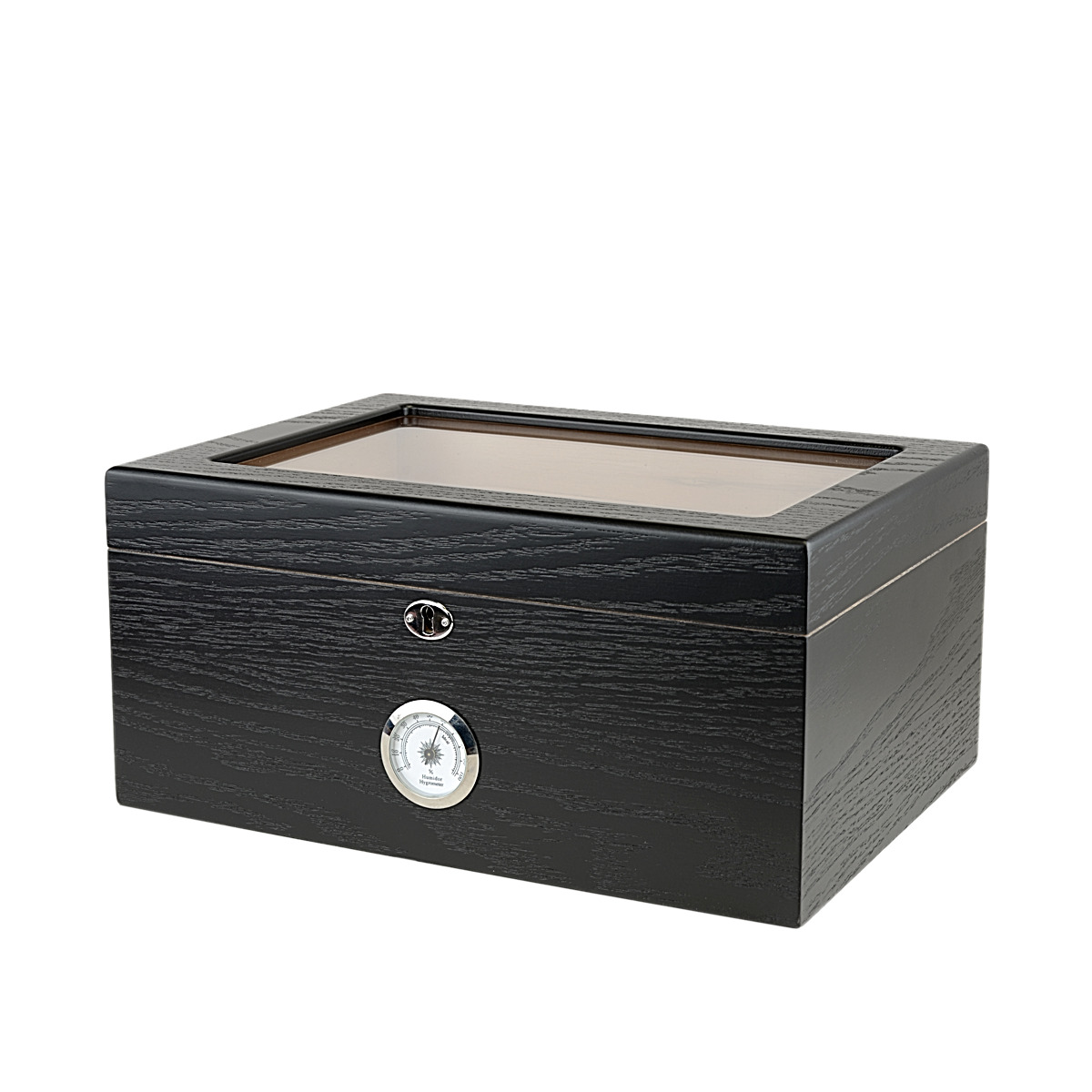 Quality Importers Milano Glasstop Cigar Humidor, Holds 75-100 Cigars, Black Oak