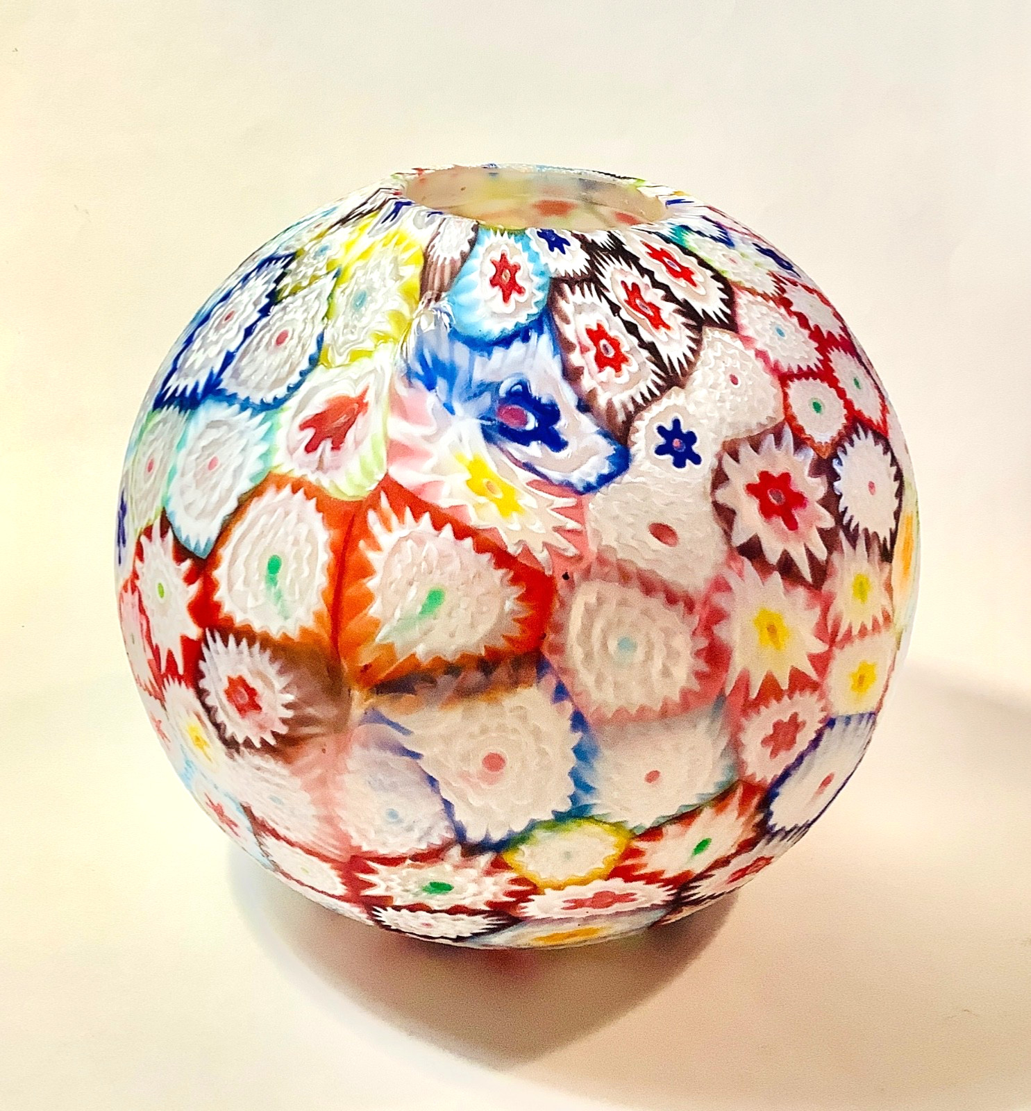 FRATELLI Toso Murano Vintage Millefiori Glass Rose Bowl Vase Satin Matte 4 inch
