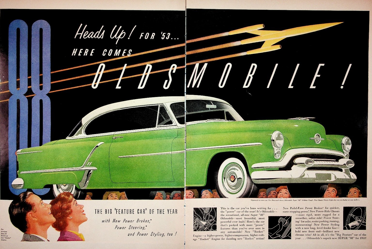 1953 Oldsmobile Super 88 Rocket Engine Vintage Car Magazine Ad 1953 Oldsmobile Super 88 Rocket Engine Vintage Car Magazine Ad