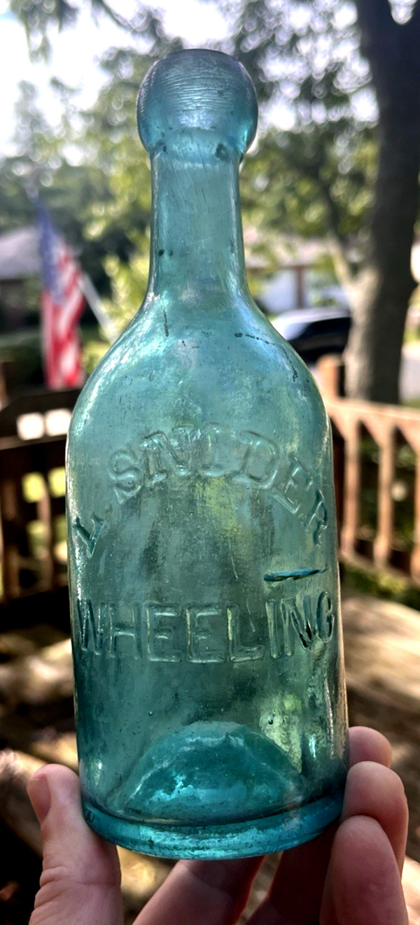 RARE AQUA IRON PONTIL BLOB SODA L. SNIDER WHEELING, VA 1850'S ERA DUG AS IS L@@K