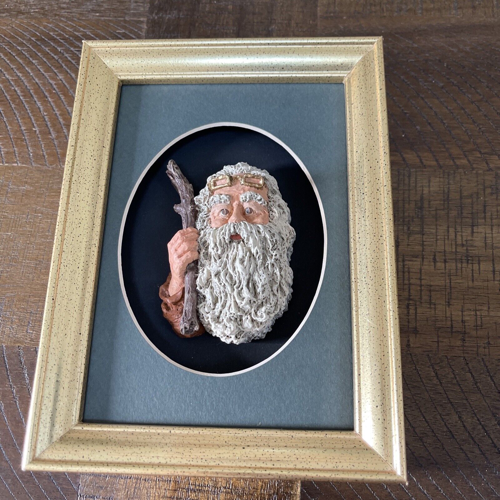 June McKenna Santa Face With Glasses & Stick 8”x 6” Framed 3D Picture