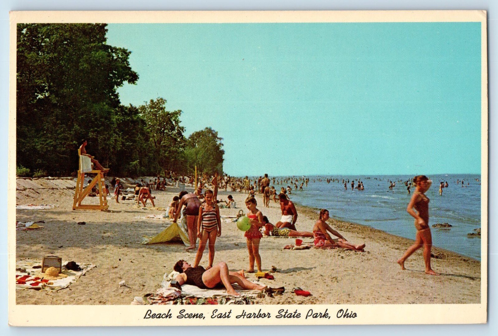 c1960 Ohio OH Vintage Postcard Beach Scene East Harbor State Park Bathing Beach