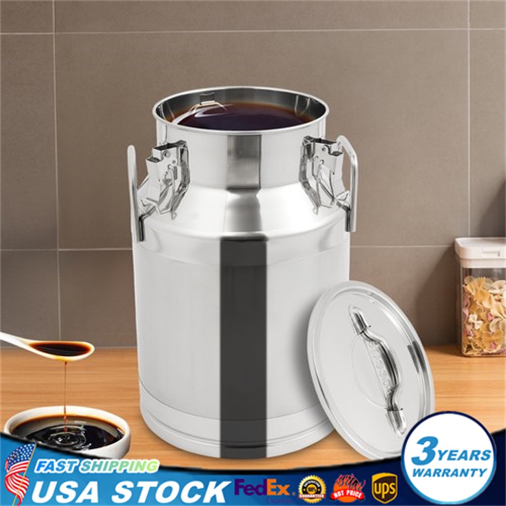 28L 7.4Gal Stainless Steel Milk Can Wine Pail Bucket Tote Jug Rice Storage Seal