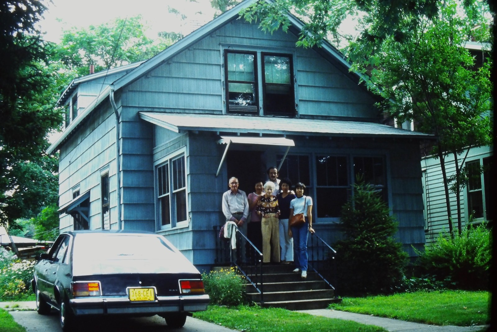 c1970's Kodachrome 35mm Slide, Portrait House Car Driveway blue yellow green