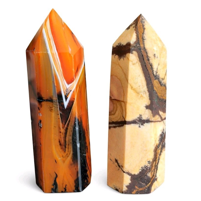 Lot Of 2 Towers Brown Sardonyx & Picture Jasper 166g - USA