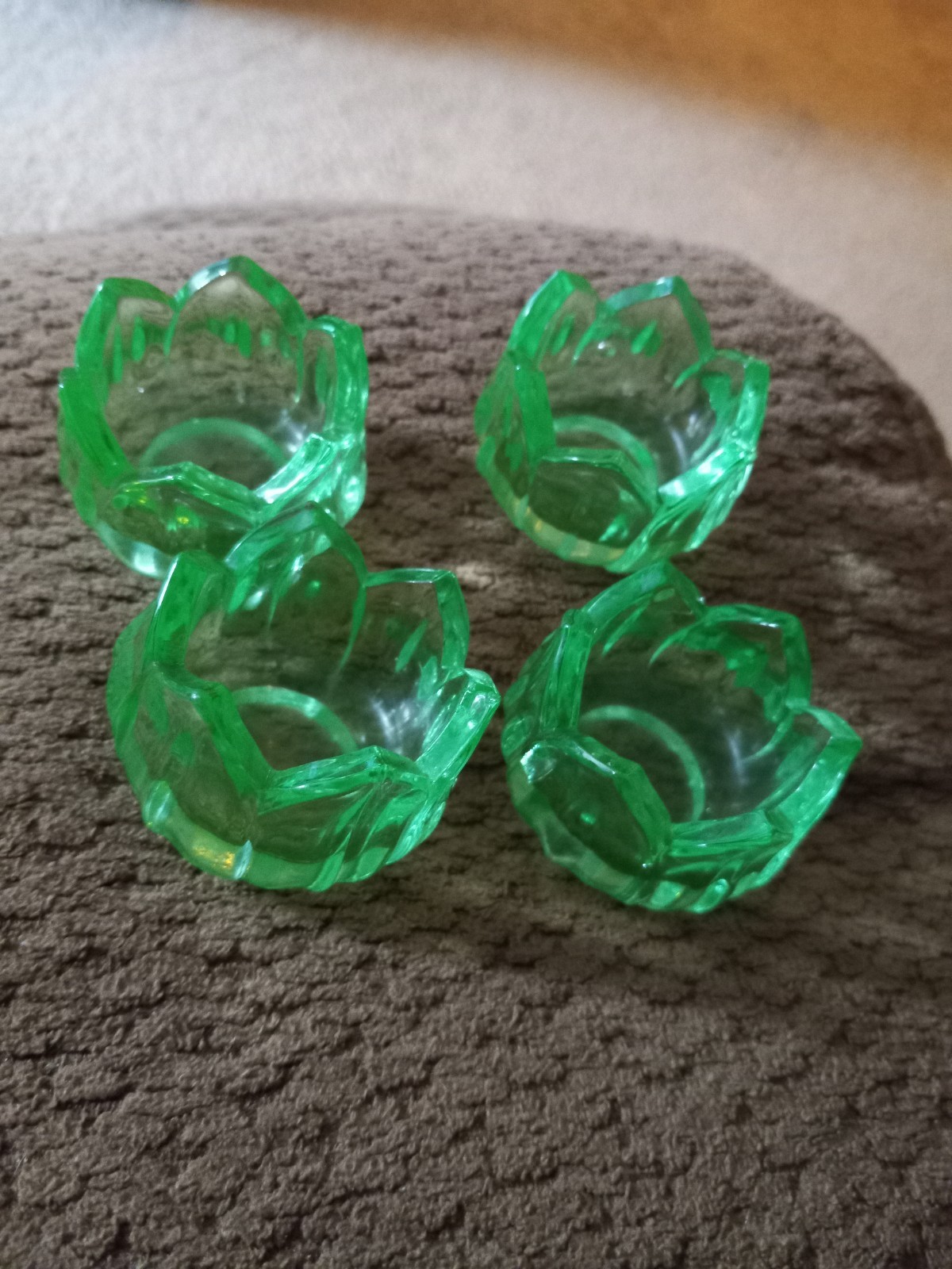 Westmoreland Vintage Green Glass Open Salt Cellars Lotus Flower Uranium UV Glow Westmoreland Vintage Green Glass Open Salt Cellars Lotus Flower Uranium UV Glow