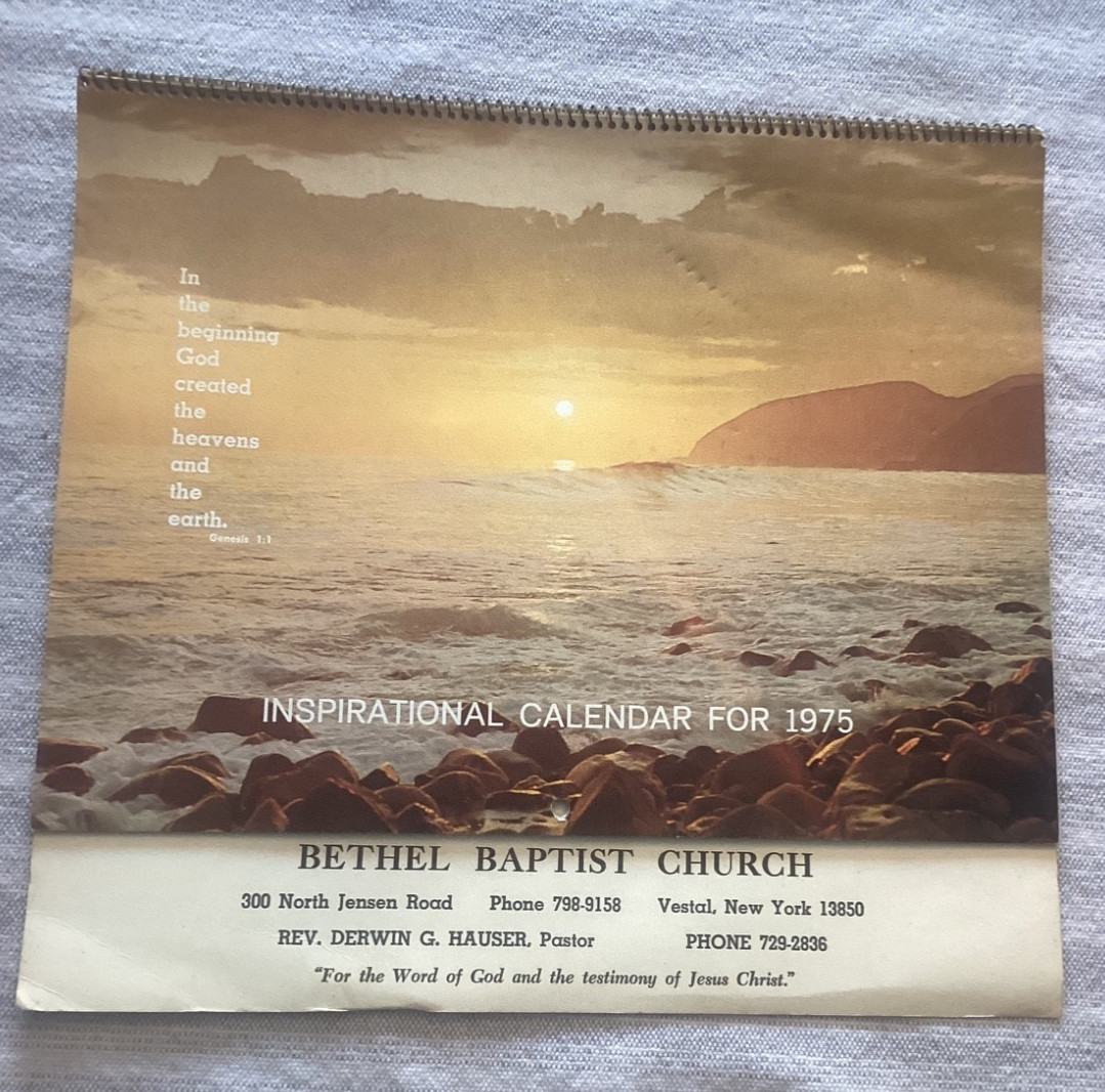 Vintage 1975 Bethel Baptist Church Vestel NY Christian 12 Month Wall Calendar