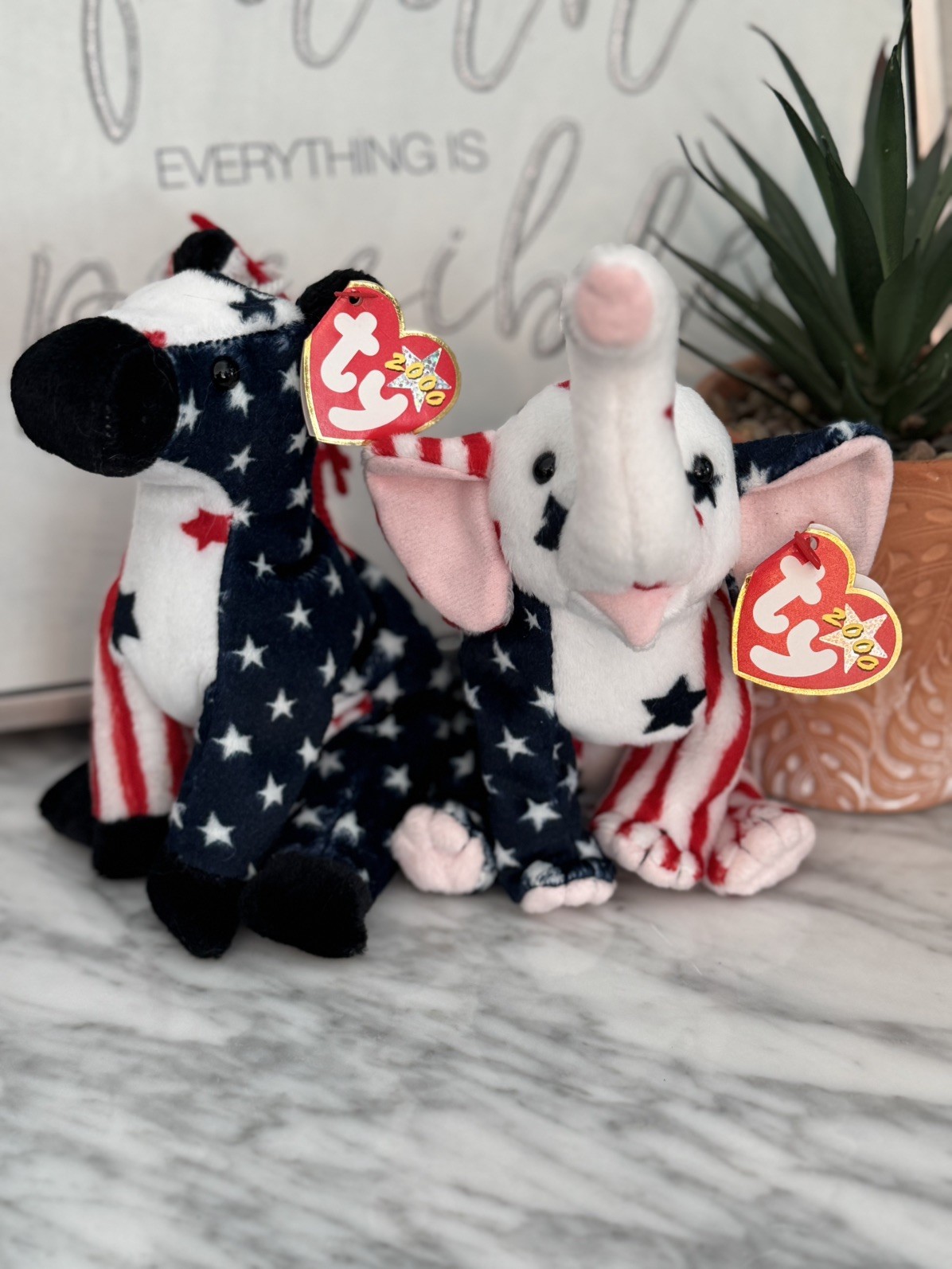 2000 TY LEFTY & RIGHTY BEANIE BABIES *RARE* WITH POEM ERRORS