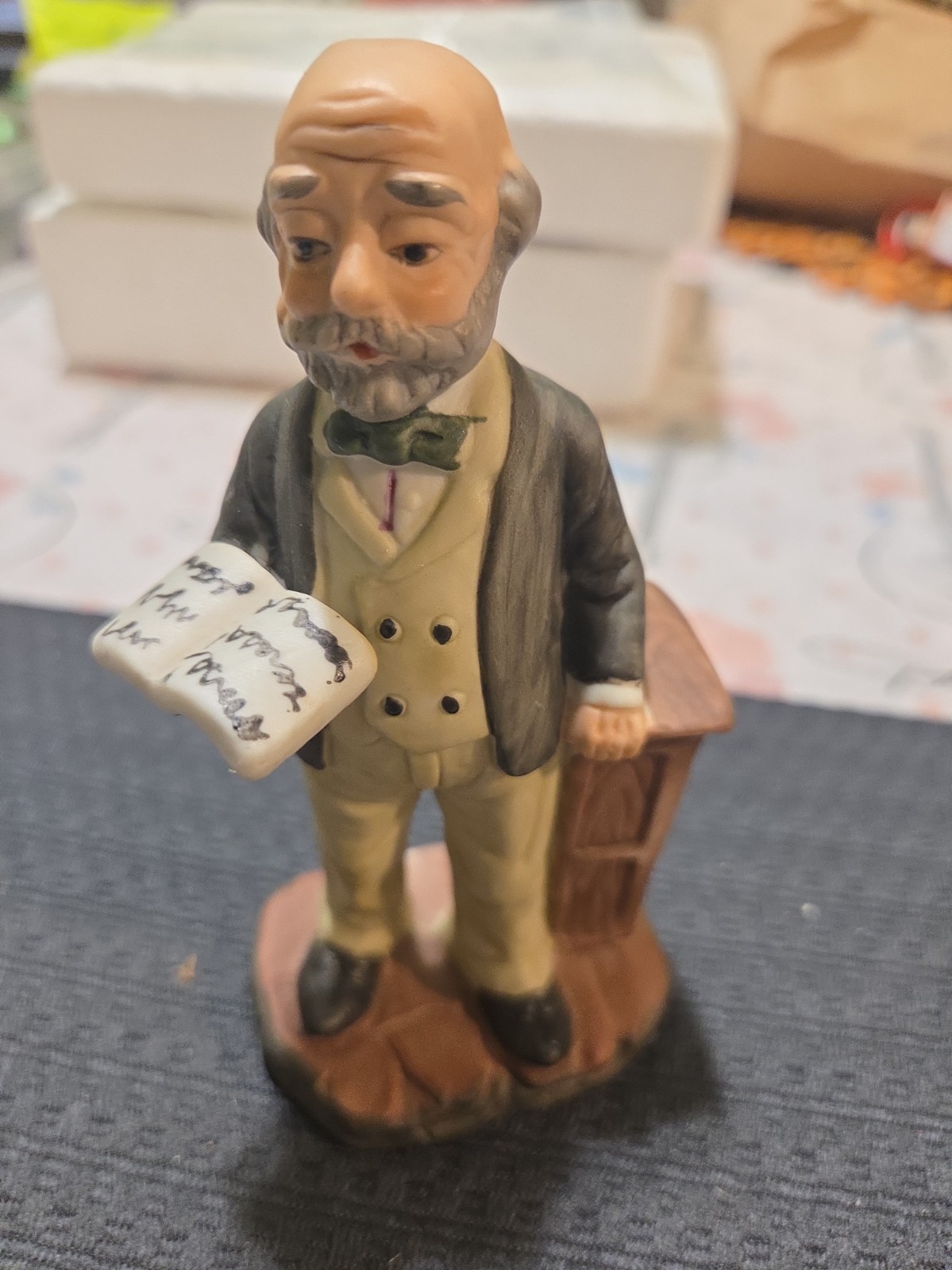 Vintage 1970s Japan Ceramic Grandfather Professor Reading Book Figurine