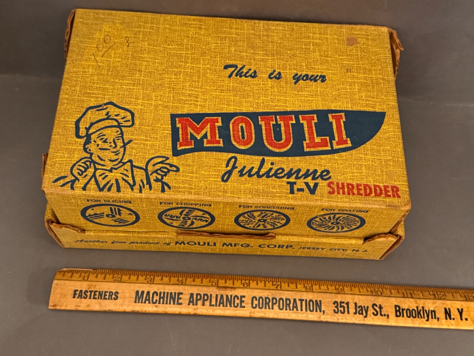 Vintage Mouli Julienne T-V Shredder Slicer Grater Complete w Box Mid Century